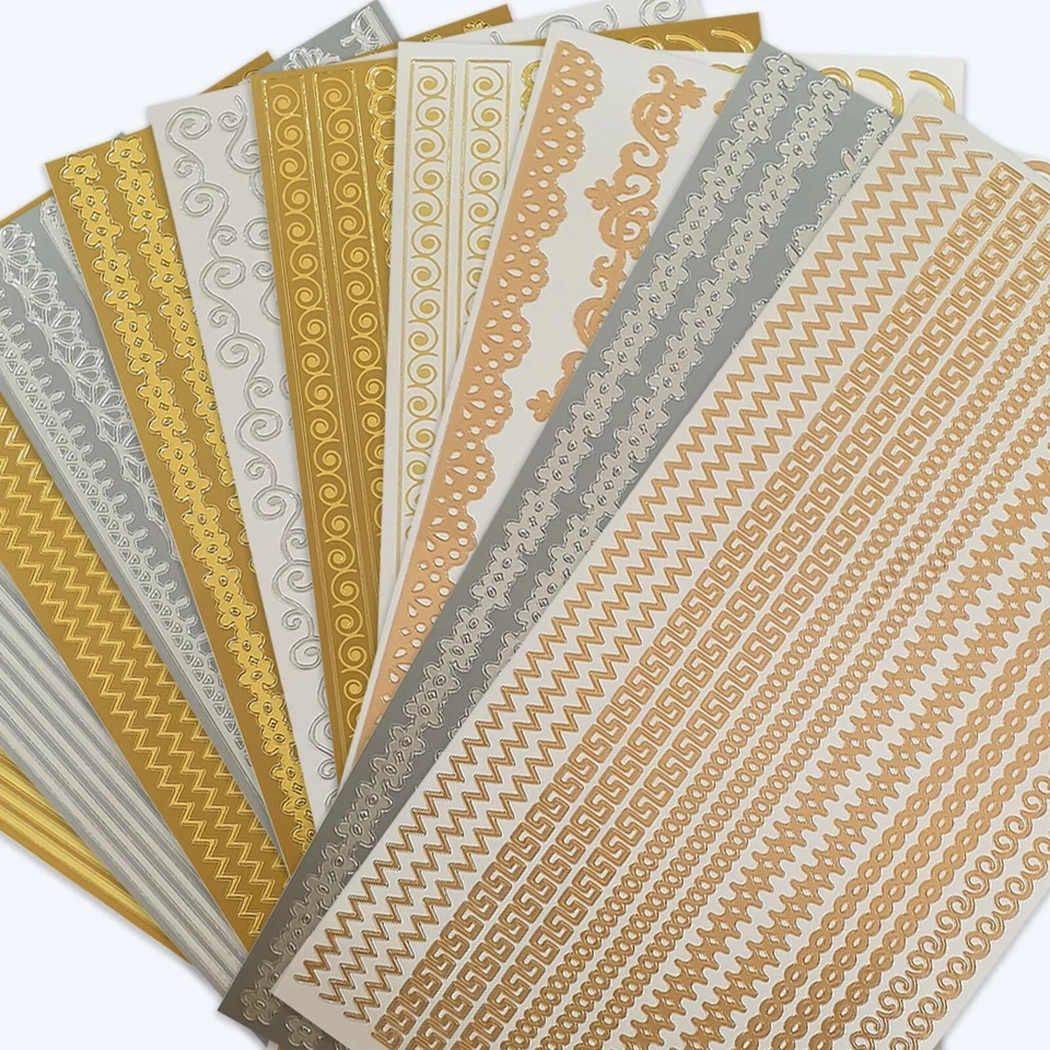 BORDER CRAFT STICKER SET Peel Off Card Making Trim Straight Wavy Outline Edge