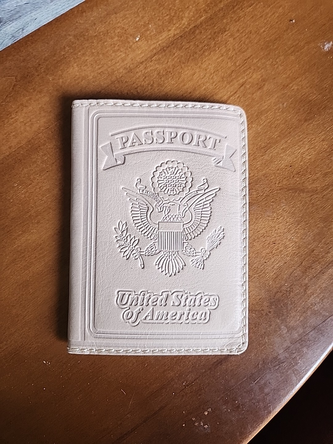Montana West USA Passport Holder with Embossed Great Seal in Light Beige -image