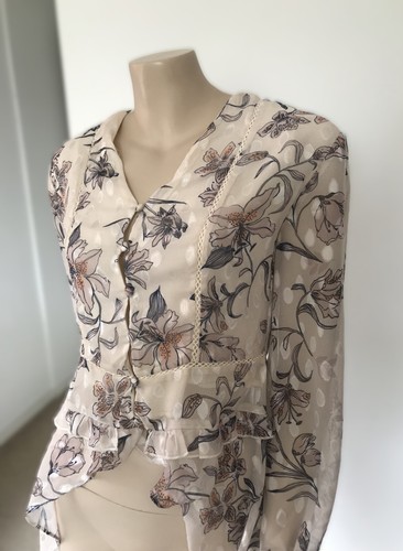 THREE OF SOMETHING Sheer, Ivory Shirt, Floral detail (12) Long Sleeve
