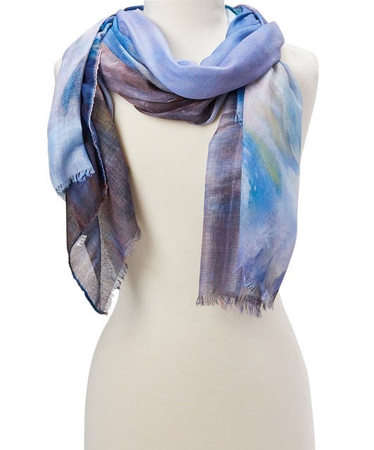 Blue Abstract Scarf for Women Viscose Summer Scarves Stylish Head Neck