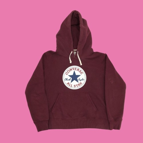 Converse Hoodie Size L Womens Burgundy Purple Hood Casual Logo Pullover 245340 | eBay