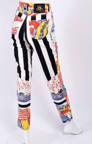 RARE Vintage GIANNI VERSACE Couture High Rise Pants US UK Flags 1990s Size  XS/S