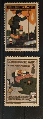 2 x Advertising Stamps Condensed Milk for Coffee or Tea, Condensed Milk, Wanderer