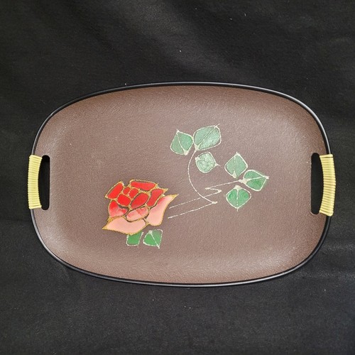 Vintage 1960's MCM Oval Serving Tray Made In Japan by Norleans with a Rose