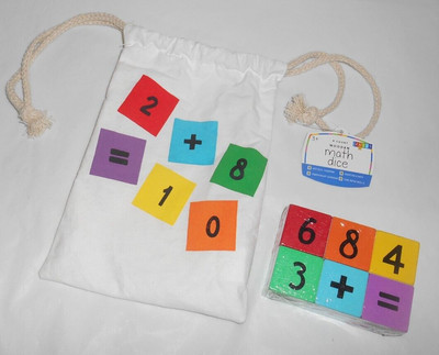 Math Dice 6 Wooden 1.25'' in Drawstring Fabric Bag - 2019 Horizon Group UNUSED