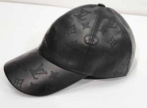 Louis Vuitton Monogram Shadow Black Leather Cap Hat NWT Size 58 M76580