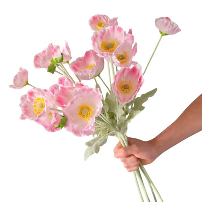 6-Piece Artificial Poppy Bouquet   Realistic  silk frost  25.2''pink white