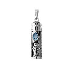 Blue Topaz Prayer Box  Pill Box - Perfume - Ashes Pendant - 925 Sterling Silver
