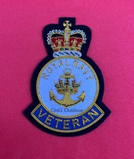 Royal Navy Veterans Blazer Badge HM Forces Embroidered Bullion Wire Blazer Badge