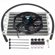 Universal 15-1/2" Radiator Transmission Oil Cooler Aluminum&10" Cooling Fan Kit