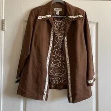 Lino USA Womens 100% Linen Brown Open Front Blazer Tank Top Set Size L