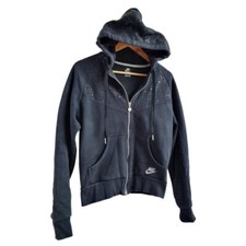 nike sportwear black sequined hoodie.Sz medium uk 10/12 21.5" ptp vtg