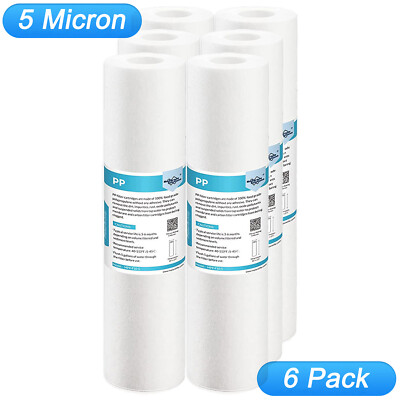 6 Pack 5 Micron 10'' x 2.5'' Sediment Water Filter for GE GXWH04F, GXWH20S, GNSV25