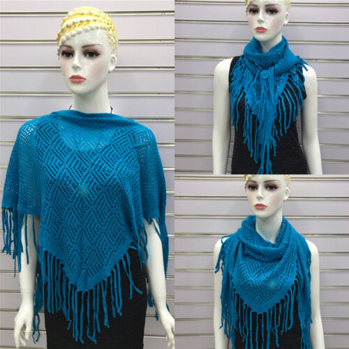 Fashion Womens Warm Knitted Shawl Wrap Cashmere Fringed Hollow Triangle Scarf US - Picture 4 of 21