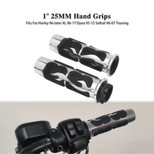 1" 25mm Flame Handle Bar Hand Grips For Harley Touring Road King Softail Custom