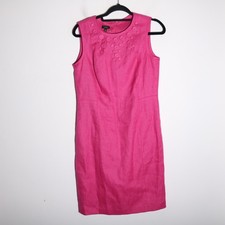Talbots New Linen Blend Sheath Dress Womens 8 Hot Pink Embroidered Preppy Office