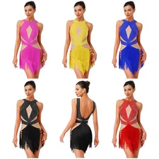 Womens Bodysuit Recitals Dress Stage Dancewear Contrast Color Jumpsuit Cha-cha