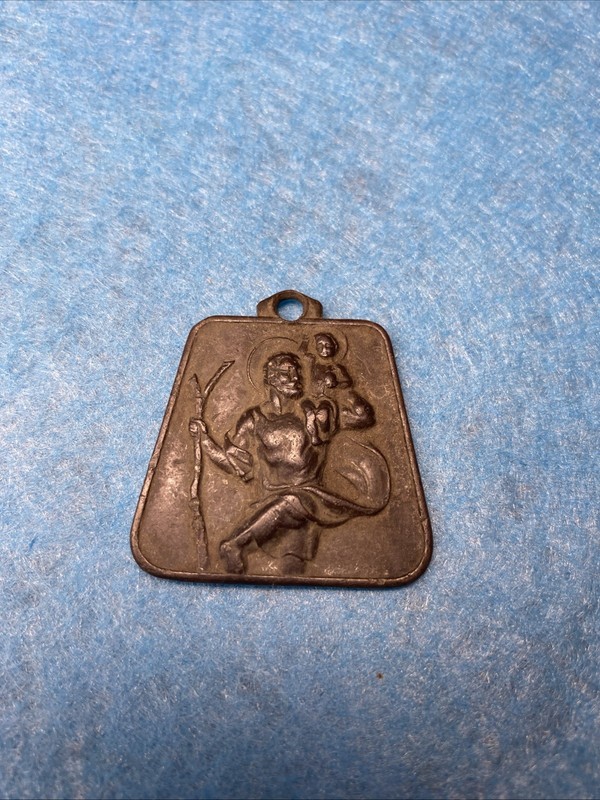 Vintage Bronze St.Christopher And Jesus Pendant