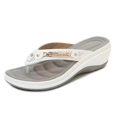 2026 Women's Slippers Summer New Fashion Metal Button Slides Shoes Wedge