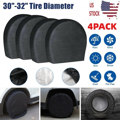 4PCS 30"-32" Waterproof Tire Covers Car RV Trailer Camper Wheel & Type Protector