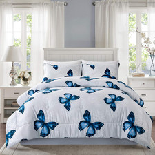 Lightweight Microfiber 3 Piece Comforter Set with 2 Shams, Butterfly Pattern Bed