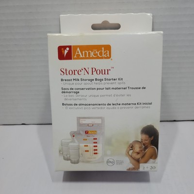Store'N Pour Ameda  Milk Storage Bags, 20 Ct + 2 Adaptors New in box