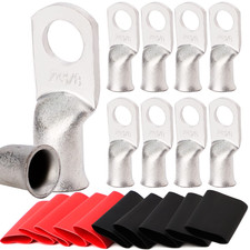 10Pcs 2 Awg-3/8 Ring Marine Grade Copper Wire Lugs,With 3:1 Heat Shrink Tubing,U