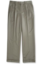 Brooks Brothers Mens Green Madison Fit Pleated Wool Pants 33W x 32L BB-2176