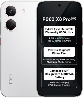 POCO X8 Pro (White, 256 GB 8GB RAM) Dimensity 8500-Ultra 6.59 '' Global Version.