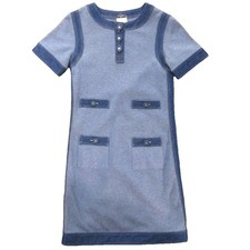 Chanel Cassil Coco Mark Dress Cotton Knit Denim Trim Size 34 Chest 15.7 in Lengt