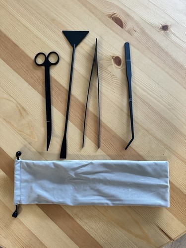 Black Aquarium Aquascaping Tool Kit: Scissors, Tweezers, Scraper + Bag
