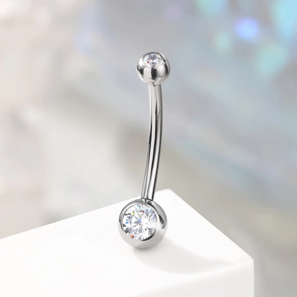 Anillo Ombligo G23 Titanio Circonita cúbica 14G Barra Curvada Ombligo Cuerpo Piercing Joyería Foto 2 de 4