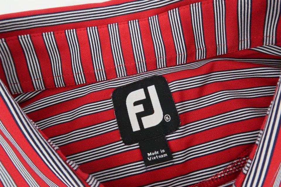 Footjoy Para Hombres XL Rojo Negro Blanco Rayas Golf Rendimiento Polo Manga Corta Foto 3 de 4