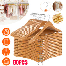 1 80 Pack Wooden Hangers Suit Hangers Premium Natural Finish Cloth Coat Hangers