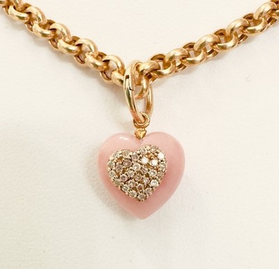 Petite Rose Quartz Heart Pendant 14K Gold Diamond Pavé Charm (Pendant Only)