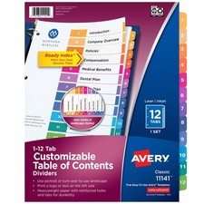 Avery Dividers for 3 Ring Binders, 12 Tabs per Set, Customizable Table of