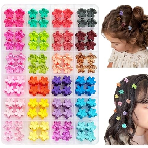 96pcs Colorful Baby Girl Hair Clips - 24 Multicolor Mini Flower Claw Clips for Toddlers