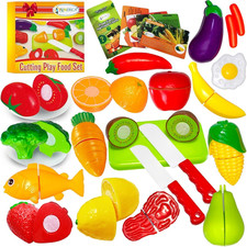 Cuttable Play Food, Fruits and Vegetables for Kids, Pretend Kitchen Toy Acces...
