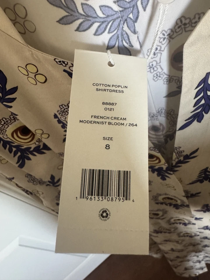 Nuevo con etiquetas Camisero Tory Burch Algodón Popelina Francés Crema Modernista Flor Talla 8 Foto 4 de 4