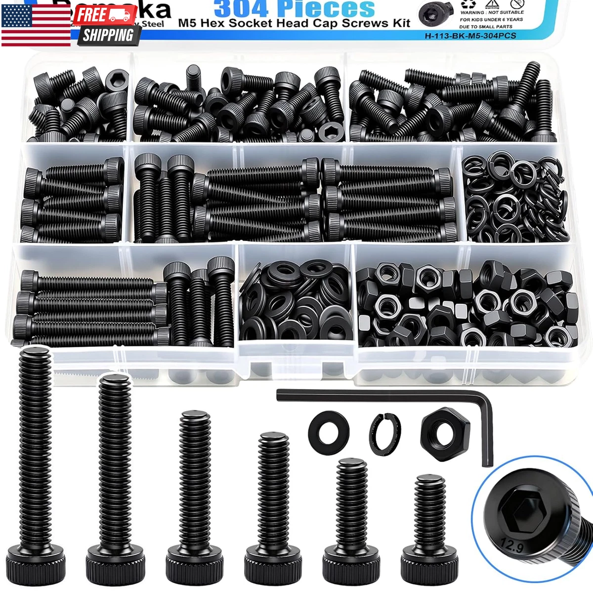 Buy 200pcs Hex Socket Head Grub Set Screw Cup Point Assortment Kit With Box Online in UAE