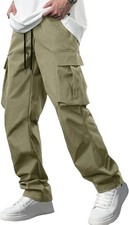 Men's Stretch Tactical Cargo Pants Multi-Pocket Drawstring Joggers for Hiking Wo