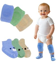 Baby Knee Pads for Crawling and Socks Walking 6 Pairs, Small, Boys