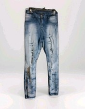 NOBO Women's High Rise Skinny Button Fly Distressed Blue Jean Size 13