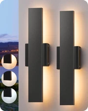 2 Pack Outdoor Wall Lights Dimmable, 3000K 4000K 5000K, 15.7" Modern Black Ou...