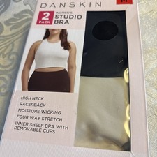 New In Box Danskin 2 Pack Women s Studio Bra Size Medium Black beige