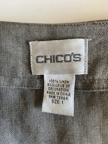 Chicos Linen Abria Silver Gray Jacket Size 1 Beaded Jeweled Shimmer Medium 8 10 - Picture 6 of 11