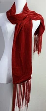 Cejon Velvet Fringe Scarf Red Silk Blend 60" L x 8" W Holiday NYE Party