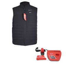 MILWAUKEE LARGE SIZE L BLACK HEATED VEST KIT W/ M12 BATTERY  CHARGER M300B-21L