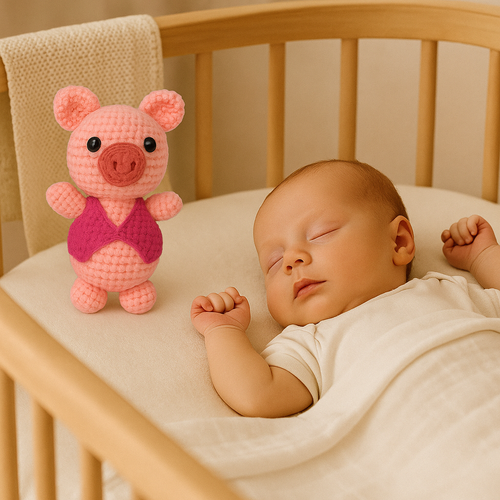 Cute Handmade Pink Piglet Soft Toy Gift for Baby Girl & Boy | Woolen Stuffed Toy - Picture 4 of 8
