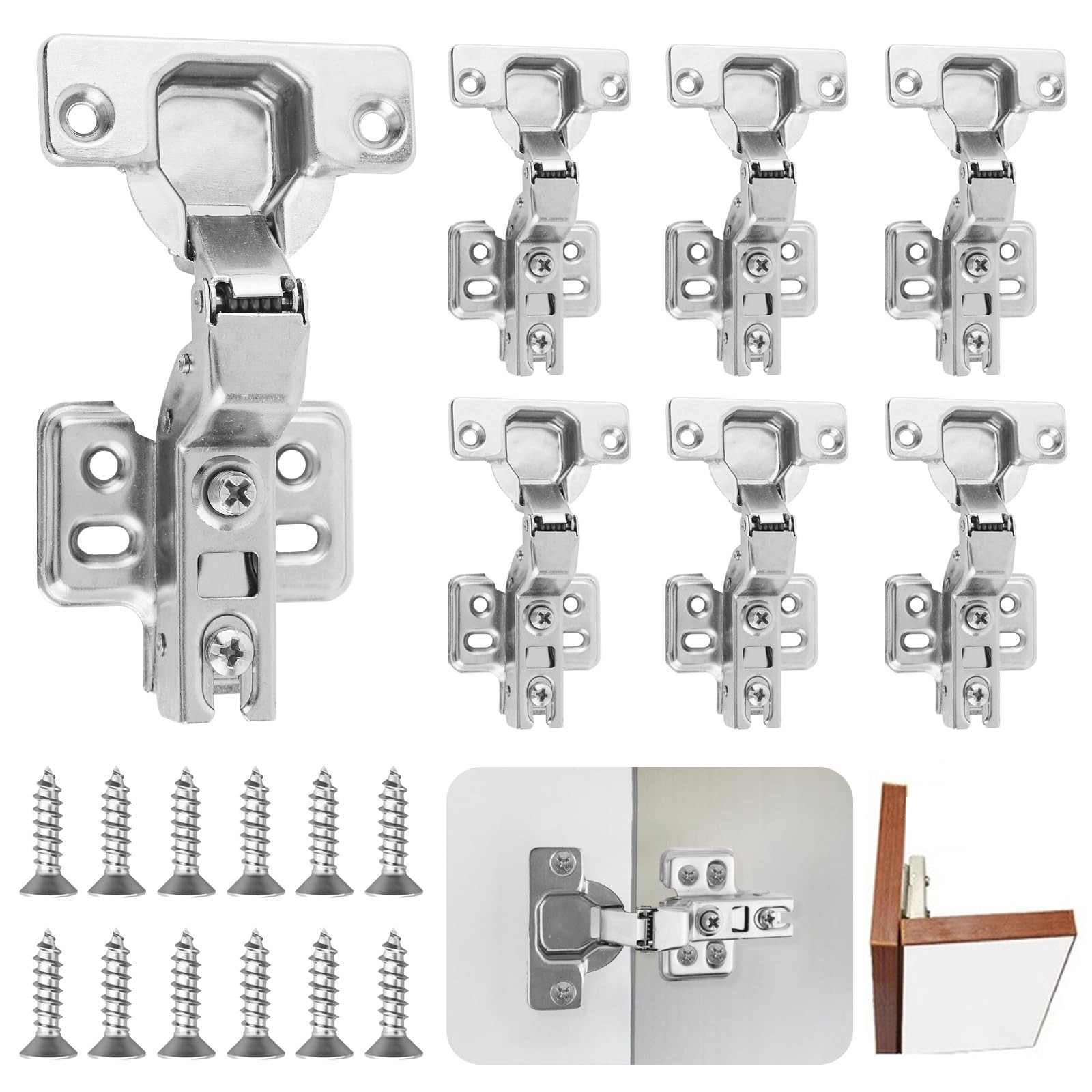 8 Pack Cabinet Hinges With Screws Inset Mute Hydraulic Soft Close Hinges for